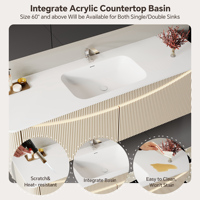 Meuble-lavabo flottant moderne à évier unique, armoire de salle de bain en bois massif avec miroir LED intelligent, évier en céramique anti-éclaboussures