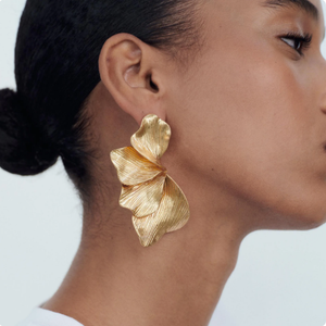 ZA Raised Textured Petals Metal Dangle Earrings for Women Vintage Multi Layer Alloy Flower <strong>Leaf</strong> Earring Festival <strong>Jewelry</strong> - Product Image 1