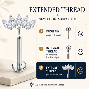 Kaishee 16G Titanio de Grado Implante, Labret con Rosca Extendida, <span class=keywords><strong>Piercing</strong></span> <span class=keywords><strong>Medusa</strong></span>, <span class=keywords><strong>Piercing</strong></span> de Circonita Cúbica, Joyería para Piercings de Titanio - Product Image 2