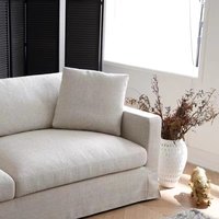 Französisches Dreisitzer-Sofa für Wohnzimmer, Geradlinig, Beige, Amerikanischer Landhausstil, Abnehmbar, Waschbar, mit Volant, aus Hanfgewebe