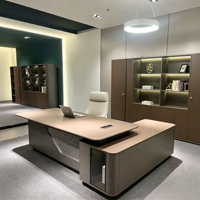 Bureau de direction moderne de luxe en forme de L avec rangement latéral pour bureau de patron, mobilier professionnel pour espace de travail de directeur
