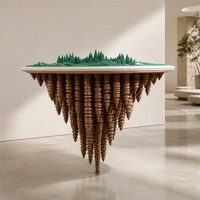 Statue suspendue en bois sur le thème du monde miniature de la montagne, couleur turquoise, fabriquée sur mesure, service de fabrication OEM pour hall d'hôtel