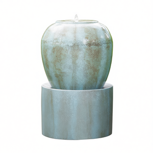 Fontaine en ciment bleu antique 19,5x19,5x32,5'' – Fontaine d'extérieur design urne pour jardin, patio, terrasse, décoration intérieure - Product Image 1