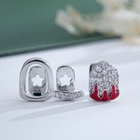 Grillz dentaire motif flamme en laiton plaqué or 18 carats et zircon |   Casquette unisexe à motif flamme micro-inséré style Hip Hop pour Halloween