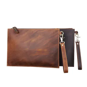Wholesale Custom Hand Bag Long Multi-functional Zipper Slim PU Leather Clutch Bag For Men