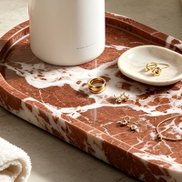 Plateau ovale en marbre rouge français naturel, plateau de service en calcite polie, plateau décoratif imperméable pour salle de bain, salon