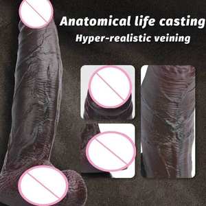 Nuovo Dildo in Silicone Liquido con Testa Curva, Macchina per Masturbazione Manuale Morbida per Donne, Giocattoli Sessuali per Adulti, Dildo Nero, Dildo Enorme - Product Image 3