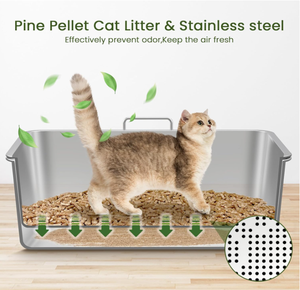 Caja de arena de acero inoxidable con <span class=keywords><strong>tapa</strong></span>, caja de arena con sistema de cribado para pellets de madera de pino, sistema de caja de arena con criba para gatos grandes - Product Image 4