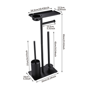 Support de brosse WC autoportant minimaliste avec porte-rouleau de papier, ensemble d'accessoires de salle de bain en plastique noir mat - Product Image 6