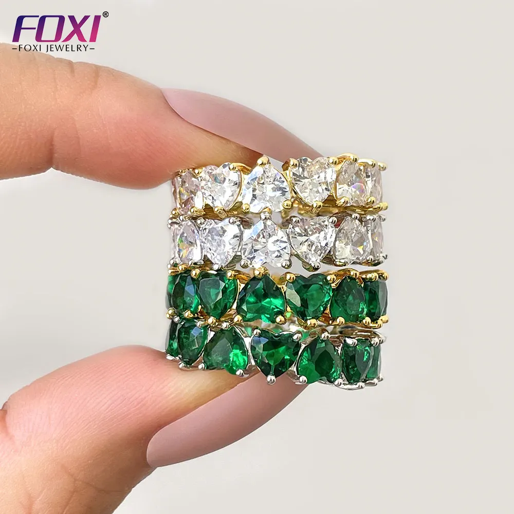 Foxi Trang Sức Sang Trọng Tự Nhiên Pha Lê Đá Quý 925 Sterling Silver Brazil Emerald Phụ Nữ Nhẫn Quà Tặng