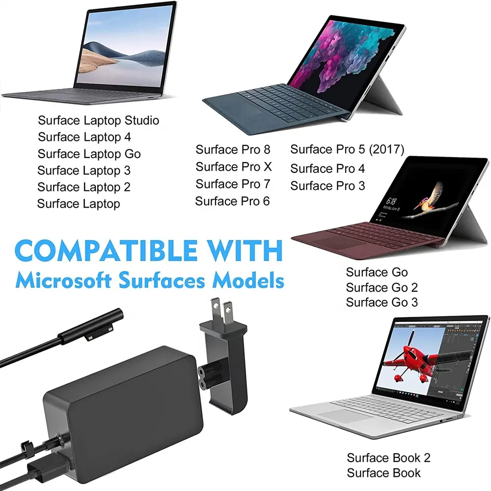 Cargador de pared para portátil Microsoft Pro Surface 3/4/5/6/7, 65W, Compatible con 44W y 36W