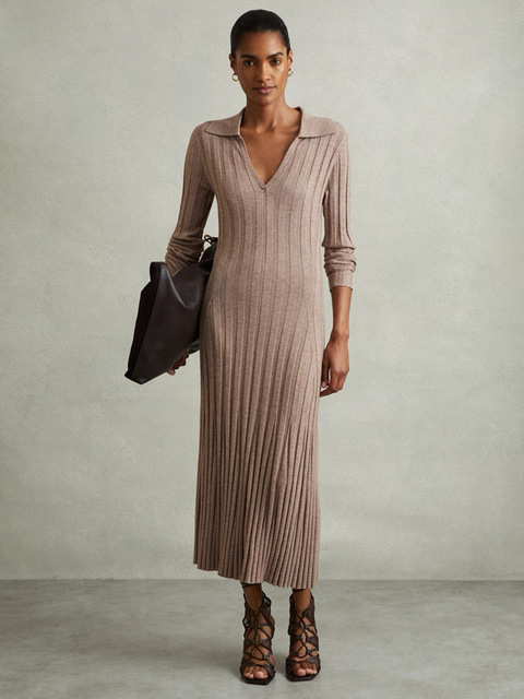Women's Solid Color Classic Knitted Midi Dress-Simple Natural Elegant and Stylish New Arrival for Autumn and Winter