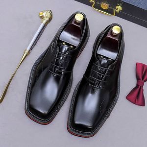 Zapatos Formales y Casuales para Hombre, Color Marrón, Punta Cuadrada, Transpirables, Antideslizantes, con Cordones, Hechos a Mano, Novedad 2025 - Product Image 1