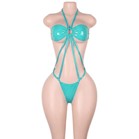 Exotische Tanzbekleidung Lackleder-Bodysuits Tanga Sexy Dessous Clubwear Performance-Outfits Einteilige Glänzende Striptease-Kleidung