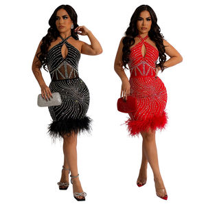 Shine Rhinestone Hollow Out Mini vestido <span class=keywords><strong>Ross</strong></span> SleevelessStreet Wear para mujer - Product Image 1