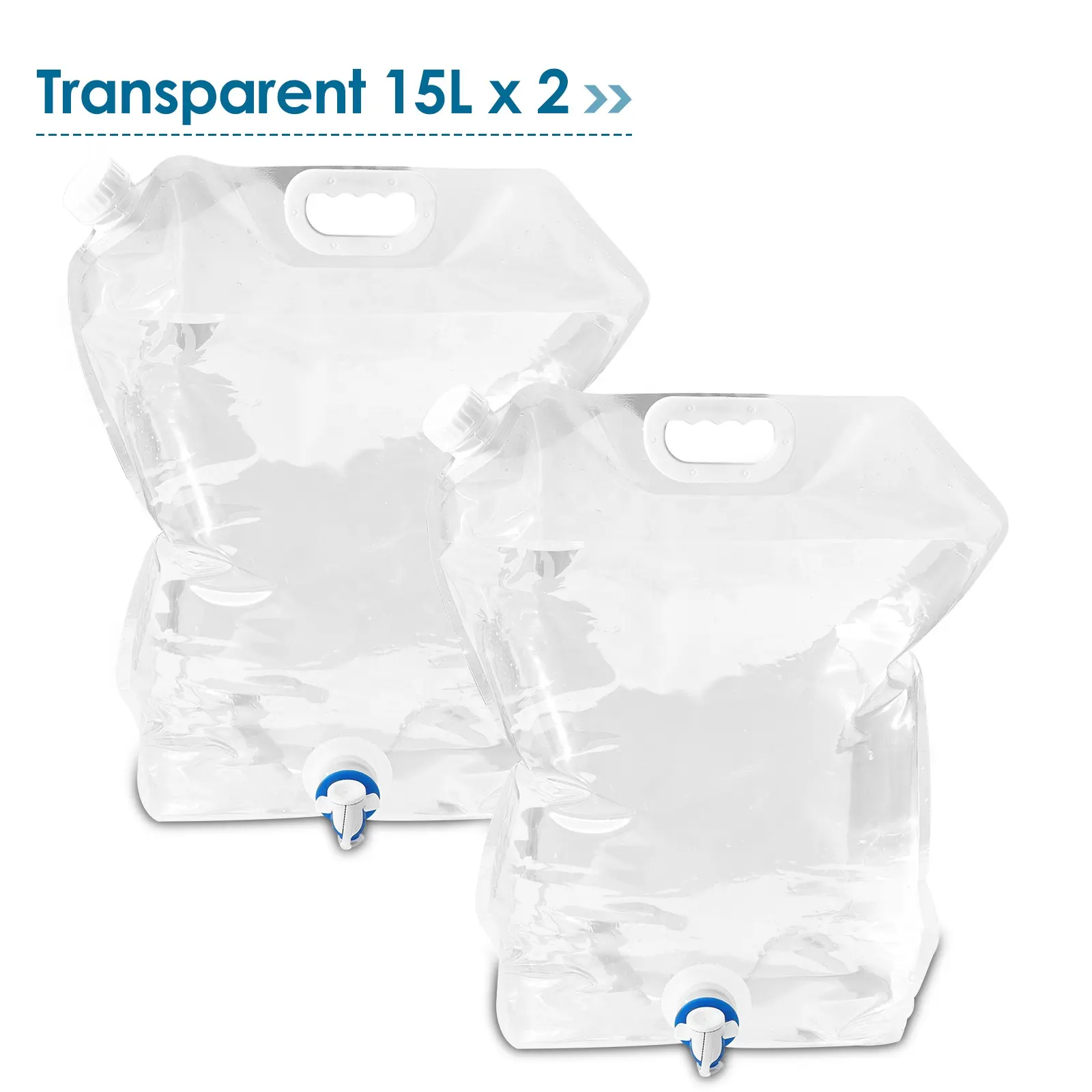 Sac de rangement transparent en plastique pliable portable de randonnée ldpe 15 litres conteneurs de boisson emballage bec verseur poche d'eau