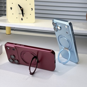 Wholesale Electroplating Matte Magnetic Phone Case for iPhone 18 13 14 15 16 17 Pro Max White 360° Ring Stand Protective Cover - Product Image 4