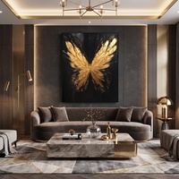 Decoración para el Hogar, Lienzo Hecho a Mano, Alas de Ángel con Textura 3D, Pinturas Minimalistas Contemporáneas, Arte Mural de Mariposa Dorada y Negra