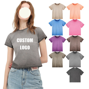 T-shirt <span class=keywords><strong>court</strong></span> vintage en coton 240 g/m² imprimé sur mesure pour <span class=keywords><strong>femme</strong></span>, <span class=keywords><strong>coupe</strong></span> ajustée, style délavé, tenue tendance pour fille, crop top - Product Image 1