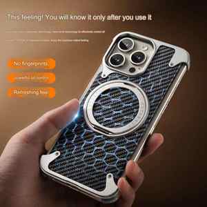Ốp lưng kim loại hợp kim nhôm carbon cao cấp cho iPhone 16 Pro Max với giá đỡ vòng từ tính 360 độ ẩn cho iPhone 17 Pro - Product Image 3
