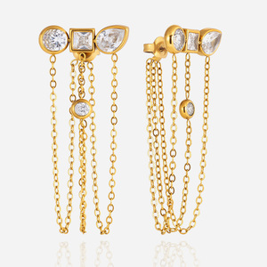 Pendientes de Araña con Borlas de Circones Blancos de Acero Inoxidable, Diseño Geométrico, Joyería para Fiestas - Product Image 1