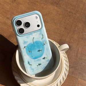 เคสโทรศัพท์ลายปลาทองน่ารักสีฟ้าไล่เฉดแบบเกาหลี  แบบสองชั้น สำหรับ iPhone 14 15 16 17 Pro Max - Product Image 5