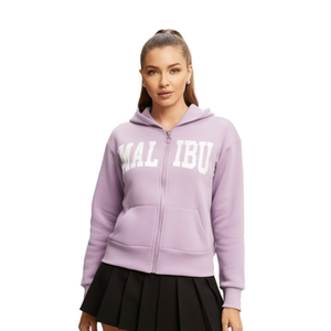 Sudadera con capucha y cremallera para mujer, manga larga, 100% algodón, tejido de punto, diseño frontal con estampado de letras, longitud regular, para otoño - Product Image 1
