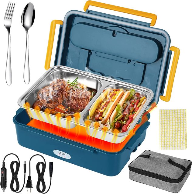Electric Lunch Box 3 in 1 Portable Food Warmer Lunch Box for Truck/Car/Home Quick Heater Bento Box Stainless Steel