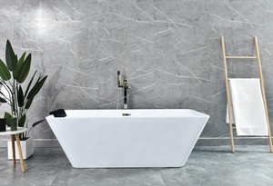 Vasca da bagno in resina pietra Freestanding a superficie solida vendita calda in acrilico nero opaco massaggio ad aria di lusso moderno battubt - Product Image 3
