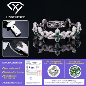 In Bulk Hip Hop Rap Style 925 Silver Iced Out Green Emerald Marquise Cuban Link <b>White</b> Gold Plated Moissanite Diamond <b>Bracelet</b> - Product Image 5