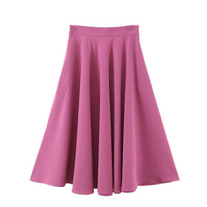 Falda Larga de Cintura Alta para Mujer Runqi N8474, Color Frambuesa, Chifón, Color Sólido, Talla Grande, Falda de Moda - Product Image 4