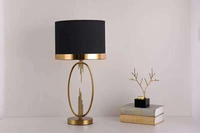 Lampe de table moderne de luxe européenne en métal et tissu, base ovale dorée, lampe de lecture rectangulaire pour hôtel, maison, décoration de chevet