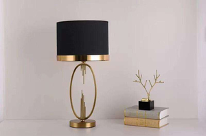 Modern Lüks Avrupa Metal Kumaş Masa Lambası Altın Oval Halka Taban Dikdörtgen Okuma Masası Lambası Otel Ev Başucu Dekoru için - Product Image 4