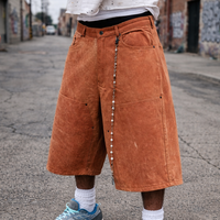 Shorts cargo de travail pour hommes en cuir suédé, taille haute, double genouillère, délavés à l'acide, personnalisés