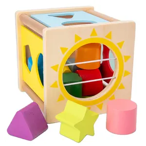 Bebek ahşap şekil sıralama küp etkinlik eşleştirme kutusu oyuncak Montessori geometrik yapı taşları renk duyusal oyun