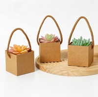Boîte cadeau carrée en papier kraft imperméable avec poignée, mini boîte d'emballage pour plantes succulentes, fleurs, bonbons, chocolats, gâteaux, boîte à dragées