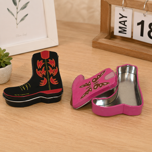 Cowboy Boot Shaped Tin <b>Box</b> Custom Printed Western Novelty Metal Tin Can for Mini Candy <b>Sweets</b> Gift Packaging - Product Image 1