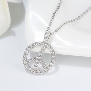 RINNTIN SN217 moda donna gioielli Real 925 Silver Pave Diamond Peace Sign Charm Pendant Necklace - Product Image 6