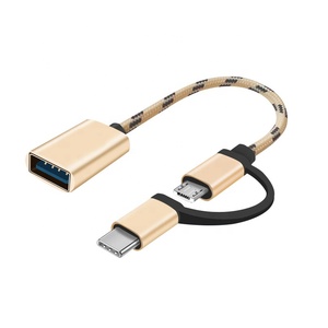 Cansay-<span class=keywords><strong>Cable</strong></span> adaptador USB OTG <span class=keywords><strong>2</strong></span> en 1, microconector de nailon <span class=keywords><strong>tipo</strong></span> C, adaptador de sincronización de datos, <span class=keywords><strong>cable</strong></span> USB c otg - Product Image 1
