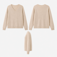 Pull en maille fine beige pour femme, manches longues, col rond, marque privée, vente en gros