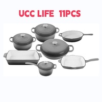UCC LIFE Ensemble de 11 ustensiles de cuisine coréens en fonte antiadhésive avec casseroles à soupe de poisson et à lait pour cuisinières à induction et à gaz