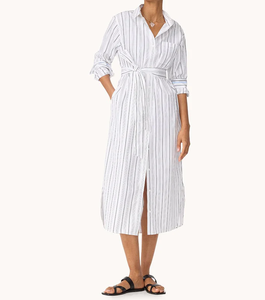 OEM Hot Sala nuovo vestito di lino estivo alla moda e Casual per le donne è un elegante abito di cotone camicia a righe - Product Image 1