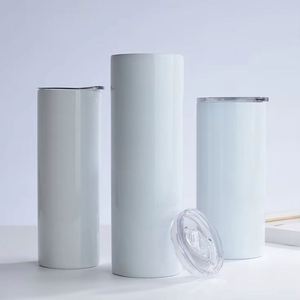 Hot Sale Sublimation Straight Tumbler 20oz White Stainless Steel Insulated Blank with <b>Metal</b> <b>Straw</b> Lid - Product Image 1