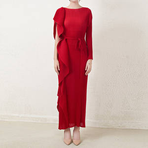 Robe de soirée plissée PY pour femme, texturée, décontractée, à nouer à la taille, à une manche, robe longue de fête, vente en gros, vêtements d'été pour femme - Product Image 1