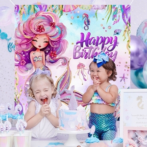 Alat peraga foto latar belakang putri duyung ungu 120*120 cm latar belakang pesta ulang tahun anak perempuan dekorasi pesta ulang tahun Pancuran bayi - Product Image 6