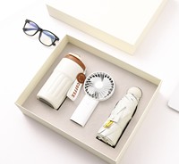 Coffret Cadeau d'Affaires Promotionnel Personnalisé avec Logo : Gobelet en Acier Inoxydable, Batterie Externe, Parapluie – Coffret Cadeau 3-en-1 avec Impression Letterpress Bona