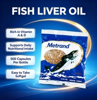 Capsules d'huile de foie de poisson Metrand, 500 unités, riches en vitamines A et D, étiquette privée, approvisionnement en vrac