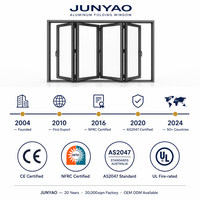 Ventana Plegable de Fábrica JUNYAO, Certificación CE NFRC 6063-T5, Resistente a Huracanes, Aislamiento Térmico PA66, Doble Acristalamiento Low-E, OEM para Viviendas Residenciales