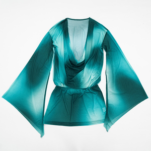 Viviblook J26DS159 Robe d'été pour femme, nouvelle robe décontractée à imprimé numérique, asymétrique, à manches longues, col tombant, en maille, mini-robe - Product Image 6