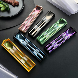 Ensemble de couverts portables en titane avec cuillère et baguettes, ustensiles légers pour pique-nique en plein air, pour étudiants et usage général - Product Image 1